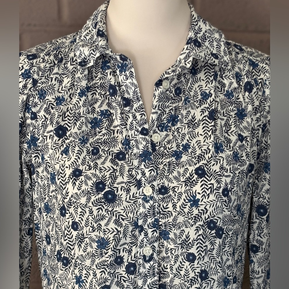 J.Crew Floral Blue and White Cotton Dress 2 - Picture 3 of 12